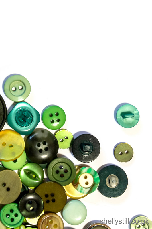 Collection of Sewing Craft Buttons Stock Photo Green Shelly Still