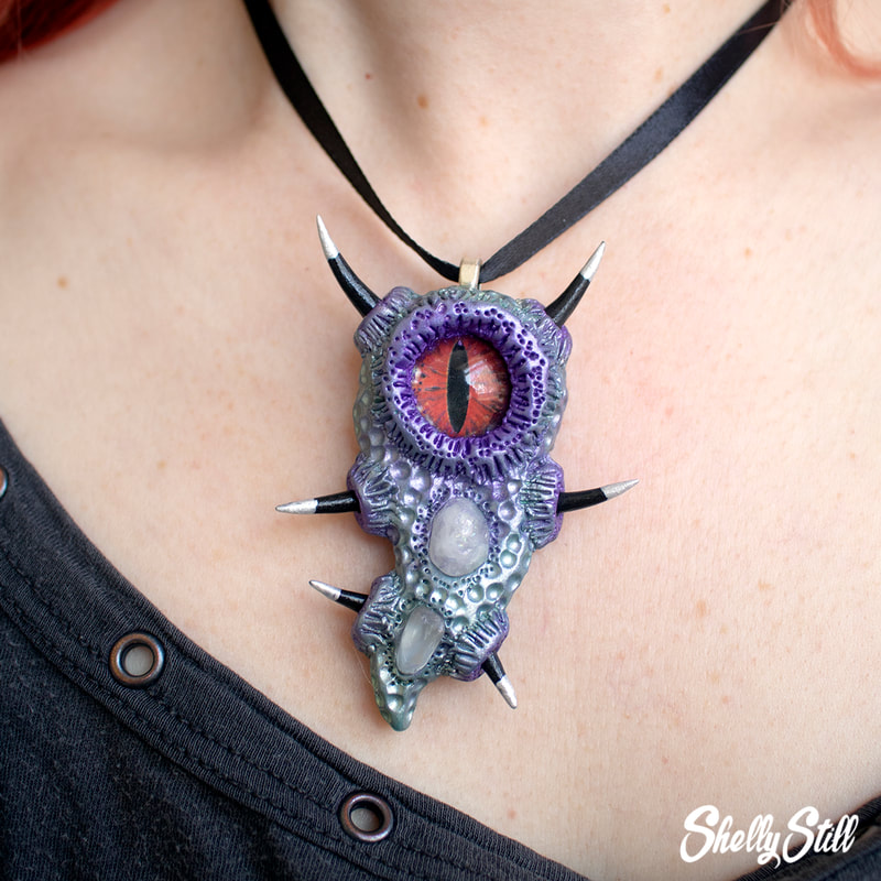 Alien Eyeball Kids Gothic Steampunk Cosclay Alien Tentacle Pendant Necklace OOAK Shelly Still